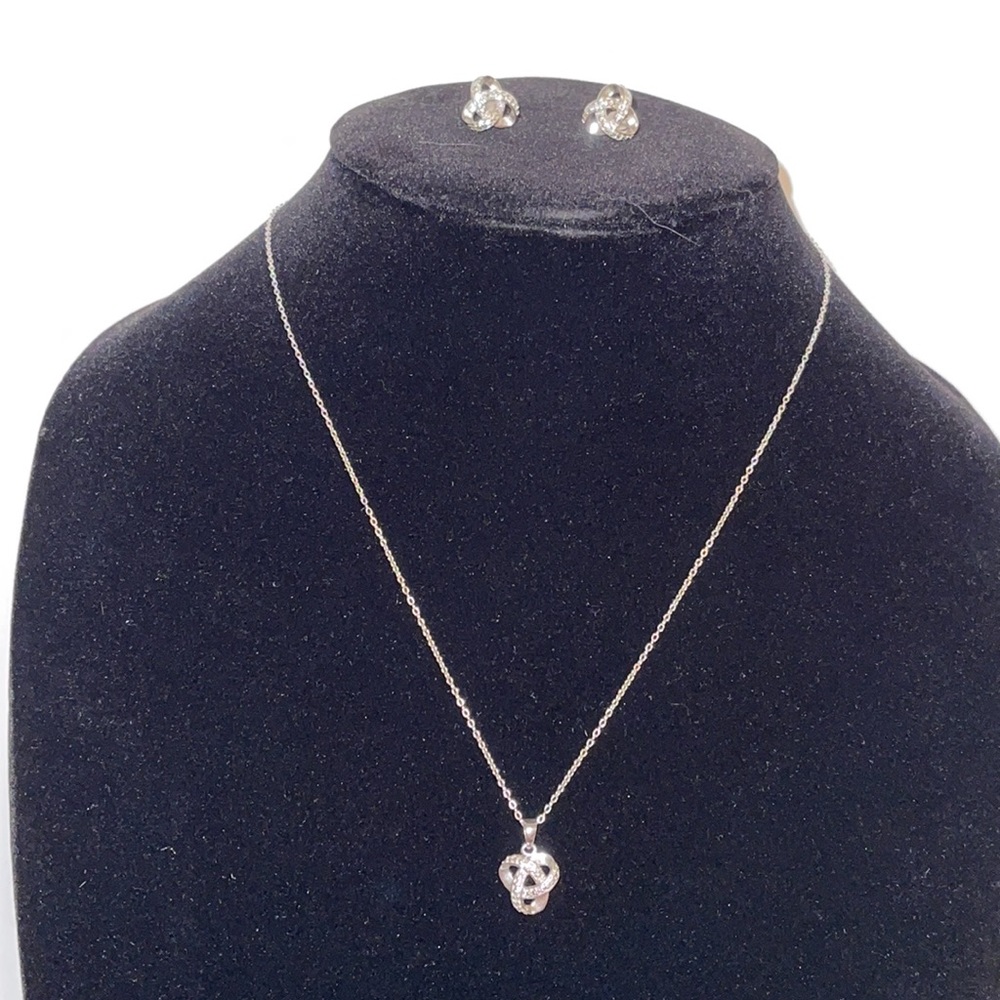 NWOT Diamond Love Knot Set,SS .02twt Diamond Pendant,SS .02twt Diamond Earrings - Picture 4 of 15